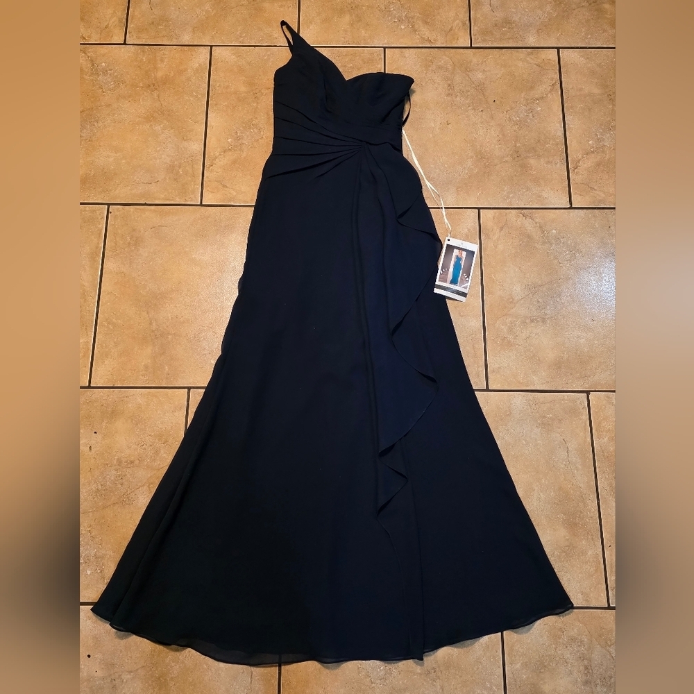 SORELLA VITA Navy One-Shoulder Ruffle Evening Gown